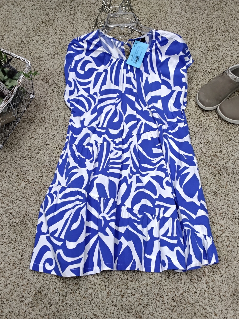 3979 Size XLMSK Blue and White Abstract Pullover Dress - Picture 1 of 5